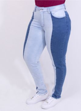 Calça Em Jeans Com Elastano Skinny Bicolor - Plus Size