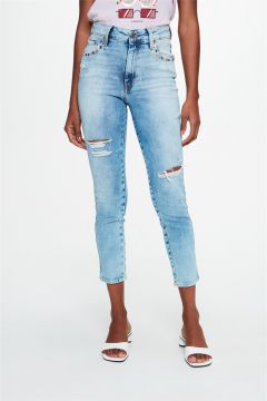 Calça Jeans Skinny Com Puídos E Ilhós - Damyller