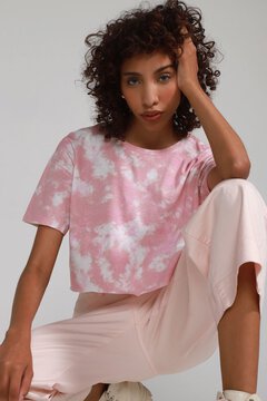 Blusa Cropped Forever 21 Tie Dye Rosa/Branca
