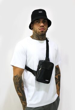 Shoulder Mini Bag Alkary Couro Nylon Bolsa Lateral Transversal Preta