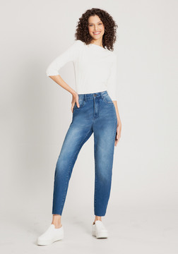 Calça Jeans Wide Leg Feminina Cintura Alta Básica com Elastano