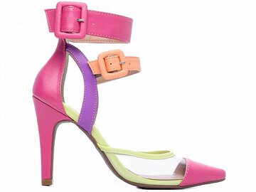 Sapato Scarpin Eloá Pink / Multicolor com Vinil Transparente