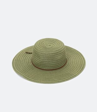 VSANTO Chapéu de praia de palha natural com viés e cordão de pescoço