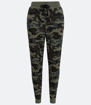 Calça Jogger em Moletom com Elástico no Cós e Estampa Camuflada Verde