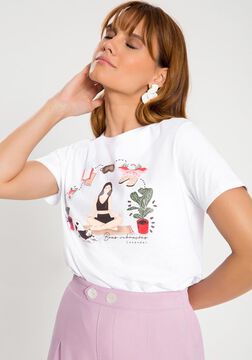 T-shirt Slim em Malha com Estampa Boas Vibrações