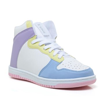 Tênis Sneaker Feminino Colorido Cano Alto Conforto Academia Branco Azul 34 Branco
