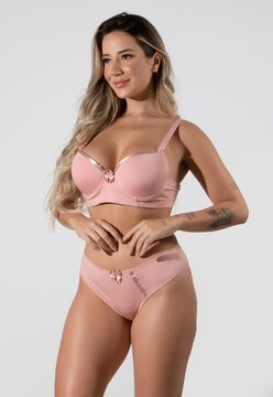 Conjunto de lingerie Plus Size Sutiã Com Bojo e Calcinha Plus RLC Modas Rosa