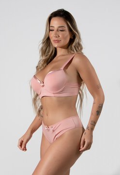 Conjunto de lingerie 4 Estações Plus Size Sutiã Com Bojo e Calcinha Plus Rosa