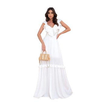 Vestido Longo de Alcinha Madrinha de Casamento Festa Tecido Premium Noiva Casamento Civil Reveilon Branco