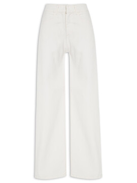 Calça Pantalona Em Sarja Cintura Alta Com Elastano - Off White