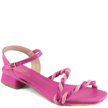 Sandália Tiras Bico Quadrado Salto Baixo Sapato Show 14438 Sapato Show Pink