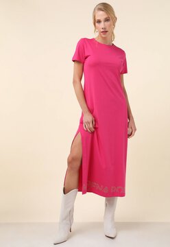 Vestido Morena Rosa Midi Fenda Pink