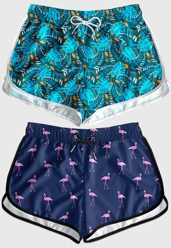 Kit 2 Shorts Feminino Praia Bermuda Feminina Benellys Florido Flamingo