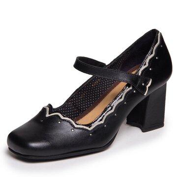 Sapato preto feminino em couro - Preto/ Verniz Preto / Araçá 6029