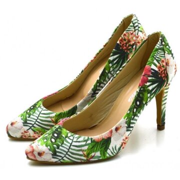 Sapato Feminino Scarpin Tecido Floral Azaleia