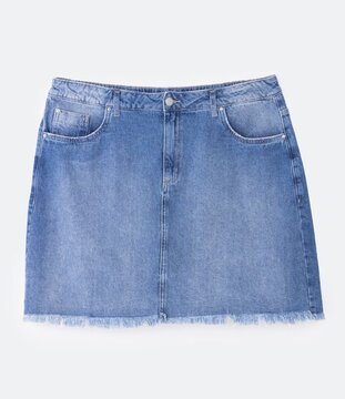 Saia Curta Jeans com Barra Desfiada Curve & Plus Size Azul