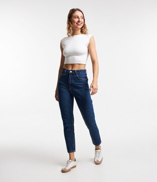 Calça Skinny Cintura Alta em Jeans com Pespontos Contrastantes Preto