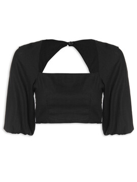 Blusa Feminina Cropped Decote Quadrado - Preto