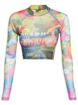 Blusa Cropped Patch Brasil Tropical - Verde