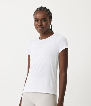 Camiseta Esportiva em Poliamida com Estampa Lettering Branco