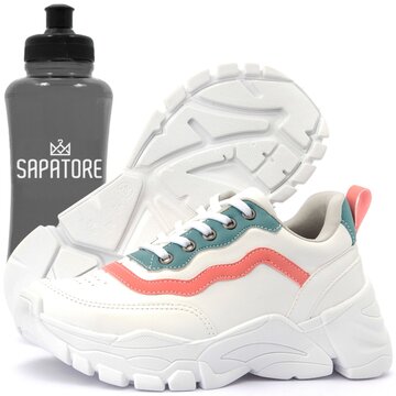 Kit Tênis Sneaker Feminino Chunky Dad Sapatore Colorido e Squeeze Branco