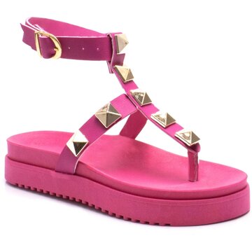 Sandalia Papete Master Shoes com Fivela Detalhe em Spikes e Sola Borracha Reta  Pink
