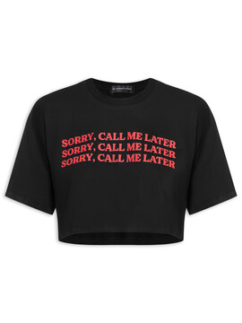 T-shirt Feminina Call Me Later Cropped - Preto