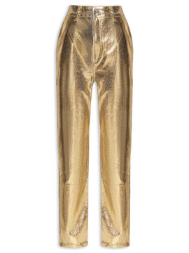 Calça Feminina Jeans Reta High Metalizada - Dourado